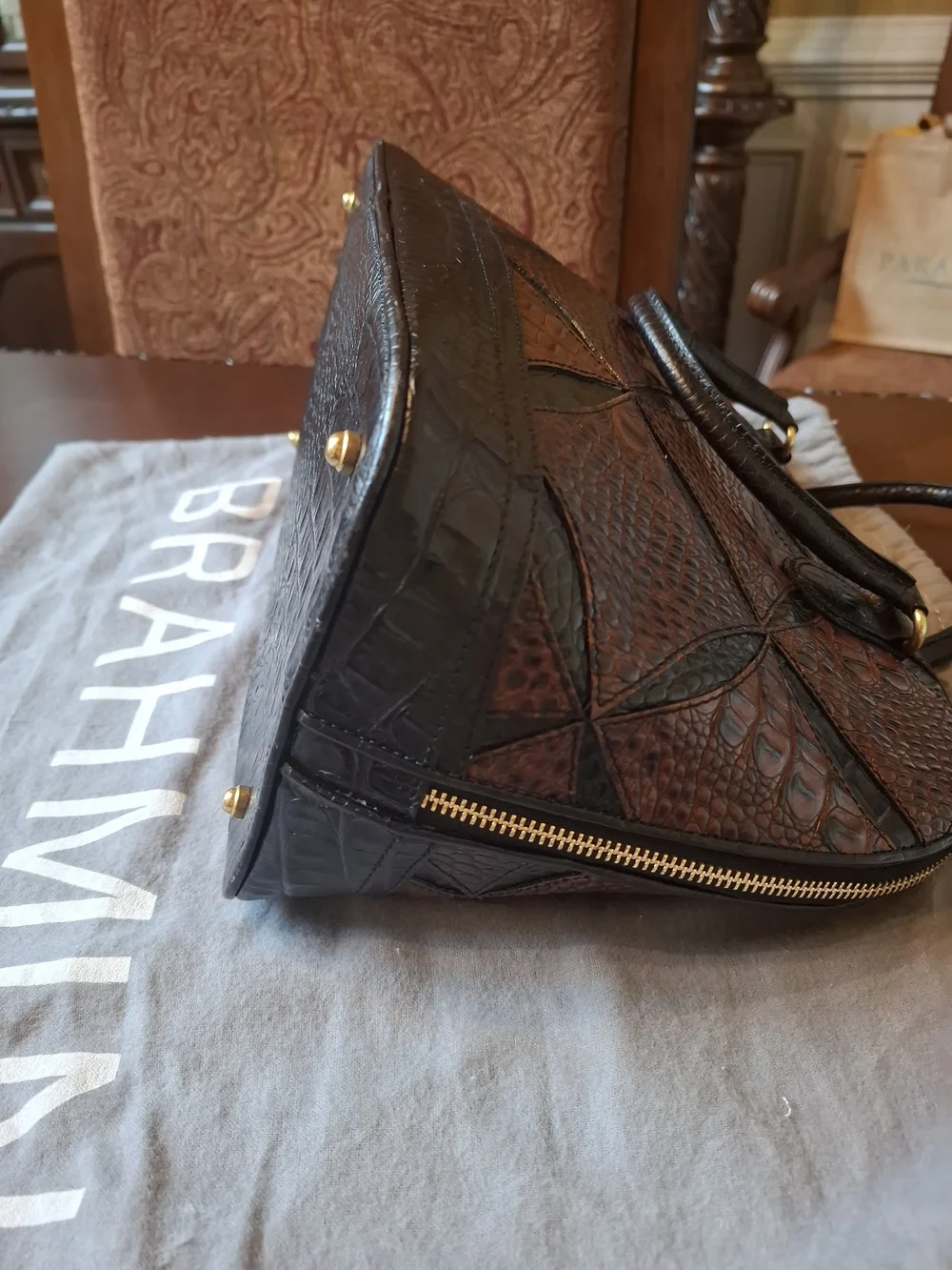 Rare Brahmin Brown & Black Croc-Embossed Satchel with Matching Wallet